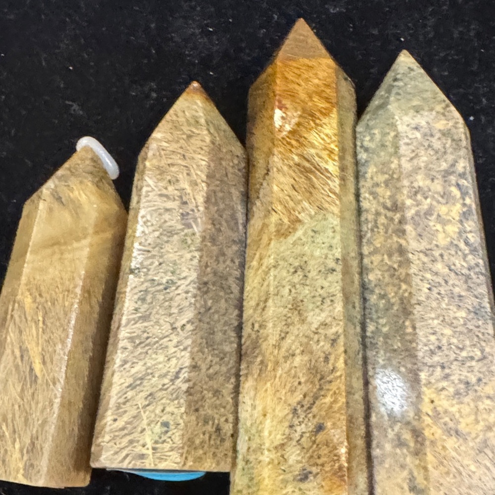 Set of Four Polished fossil hair agate Stone Towers $30